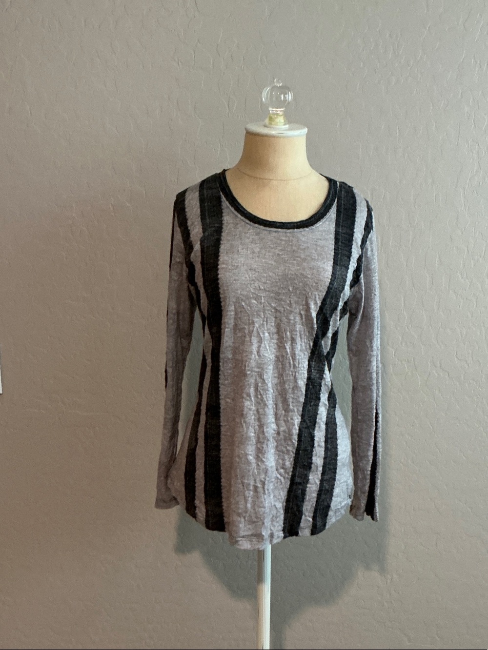 David Cline Stripe Top with 3/4 sleeves - Gray/Black